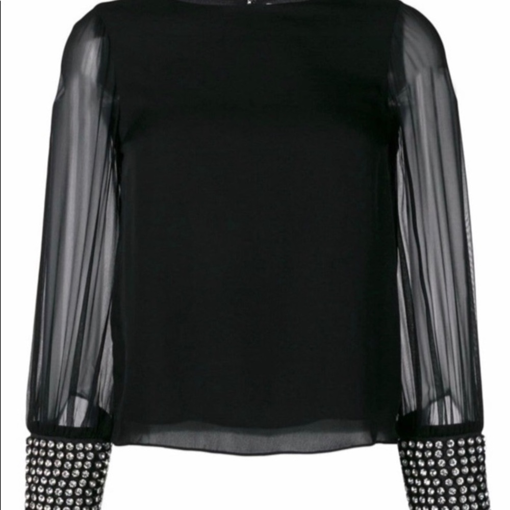Alice + Olivia Black Blouse with Sheer Sleeves